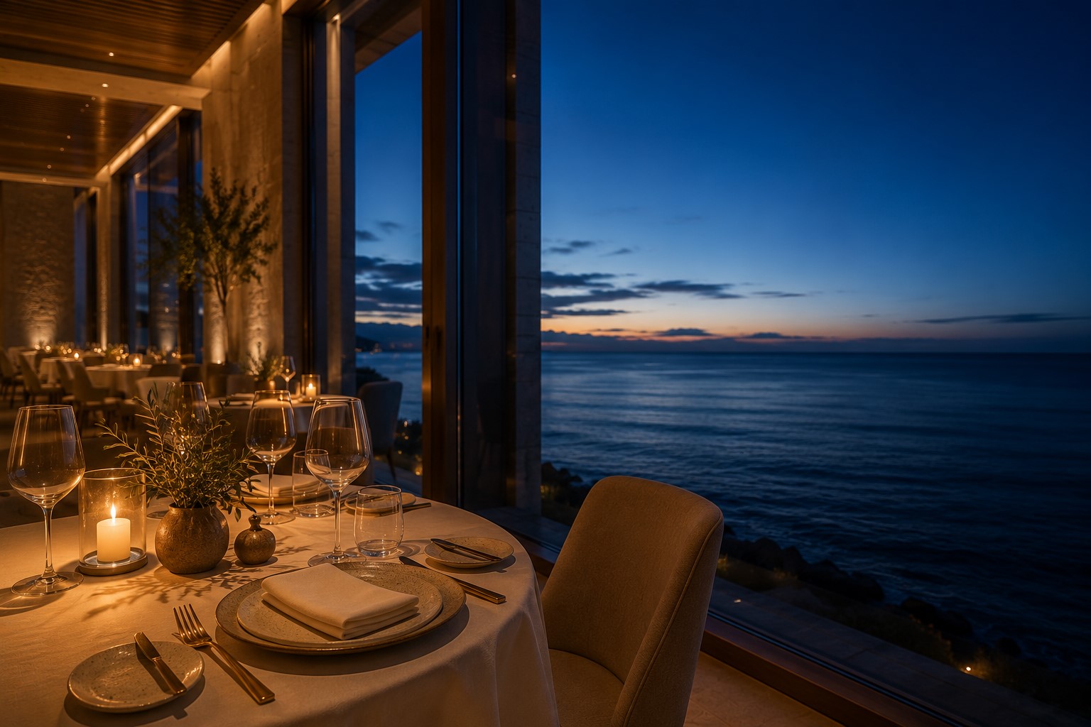 A perfectly prepared oceanfront table at LIDO awaiting guests